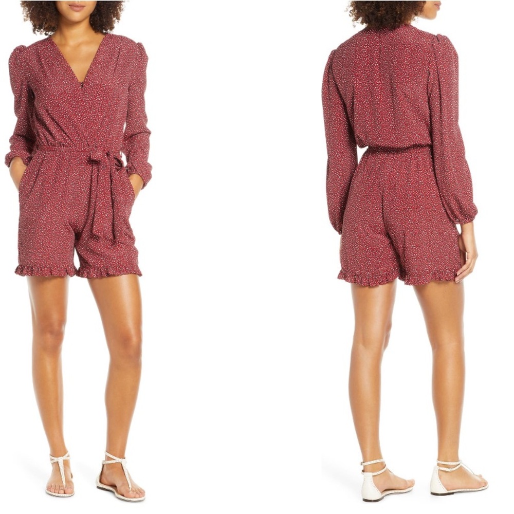 FRAICHE BY J Taylor Tie Waist Long Sleeve Romper M